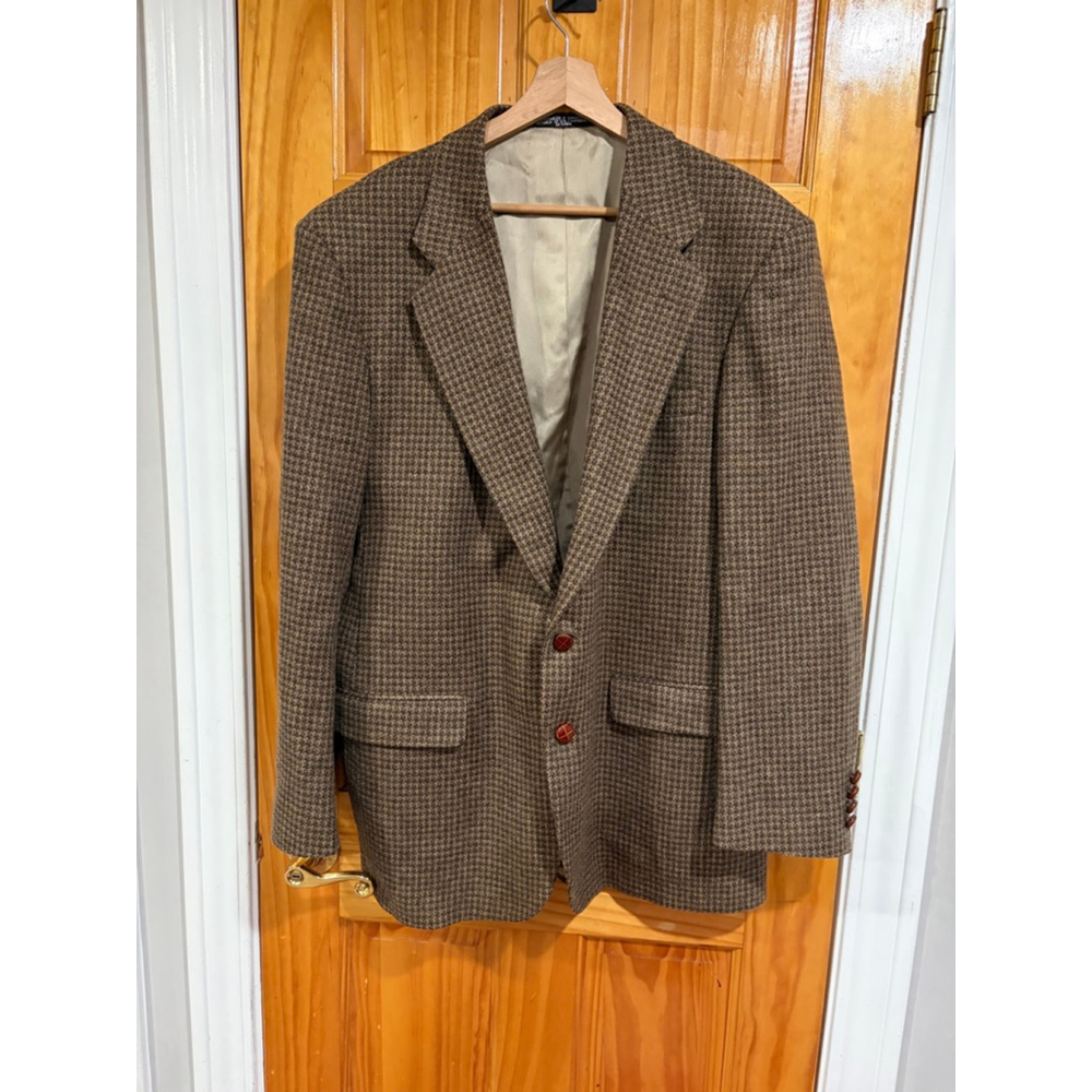 Stanley Blacker 100% Wool Houndstooth Sport Coat 43L Brown Classic Blazer
